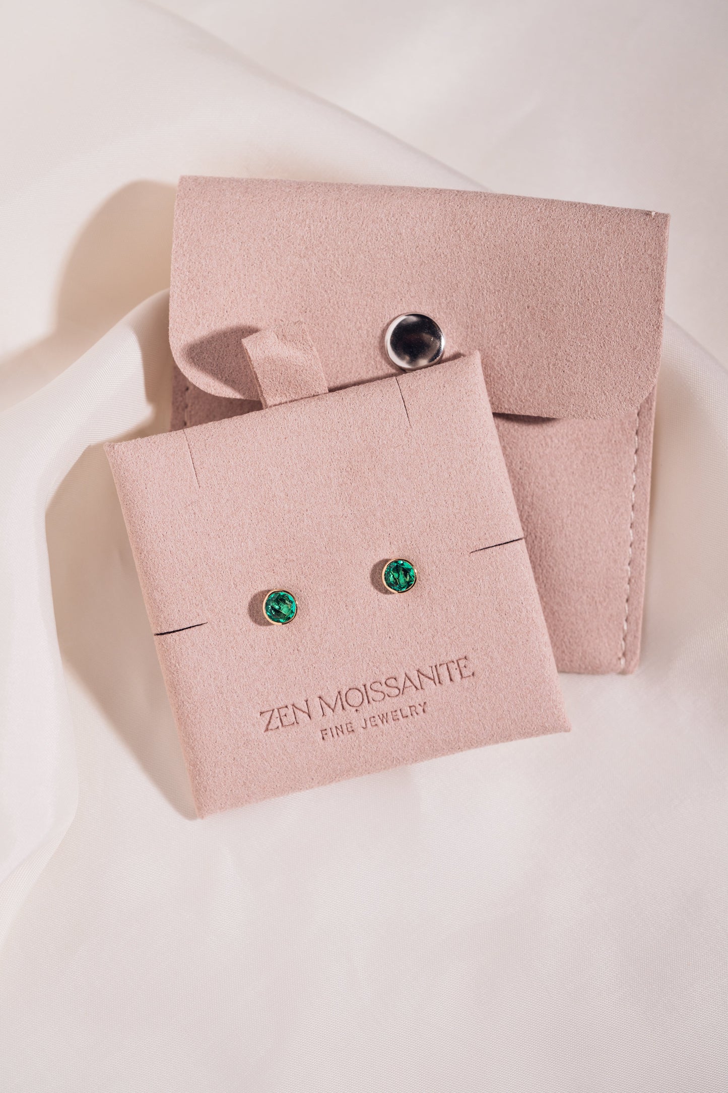 Demi Earrings - Round Lab-Emerald