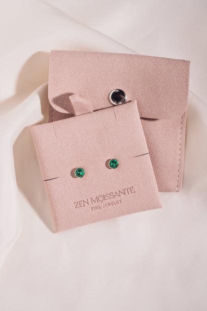 Demi Earrings - Round Lab-Emerald