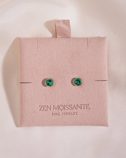 Demi Earrings - Round Lab-Emerald