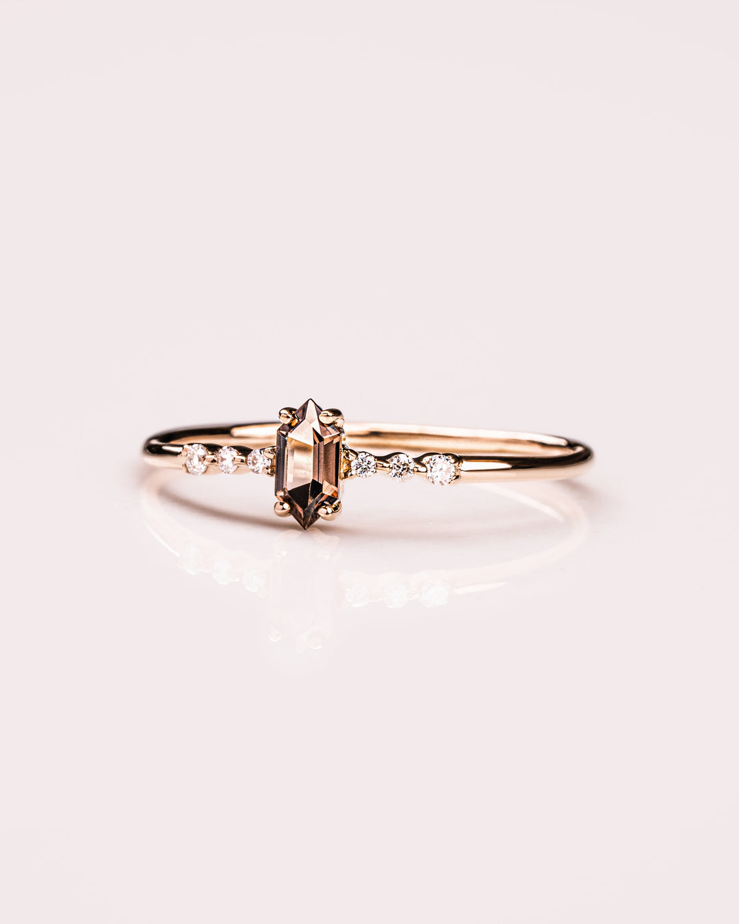 Ready to Ship - Smoky Quartz Hexagon & Diamond Ring