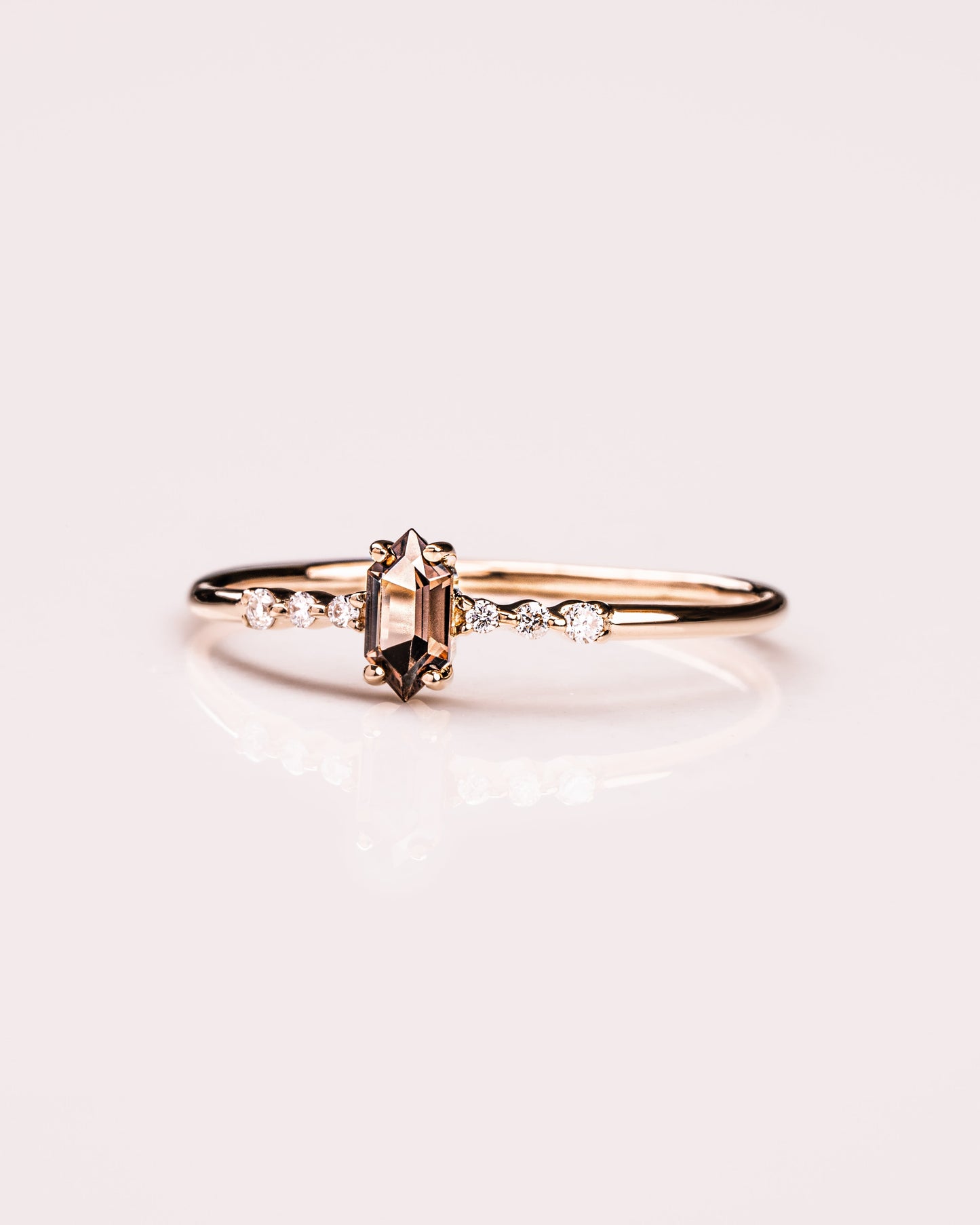 Ready to Ship - Smoky Quartz Hexagon & Diamond Ring