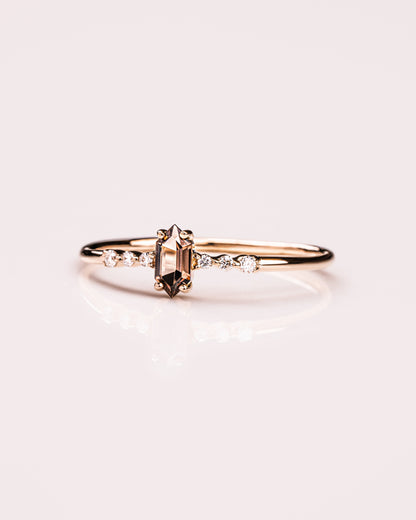 Ready to Ship - Smoky Quartz Hexagon & Diamond Ring
