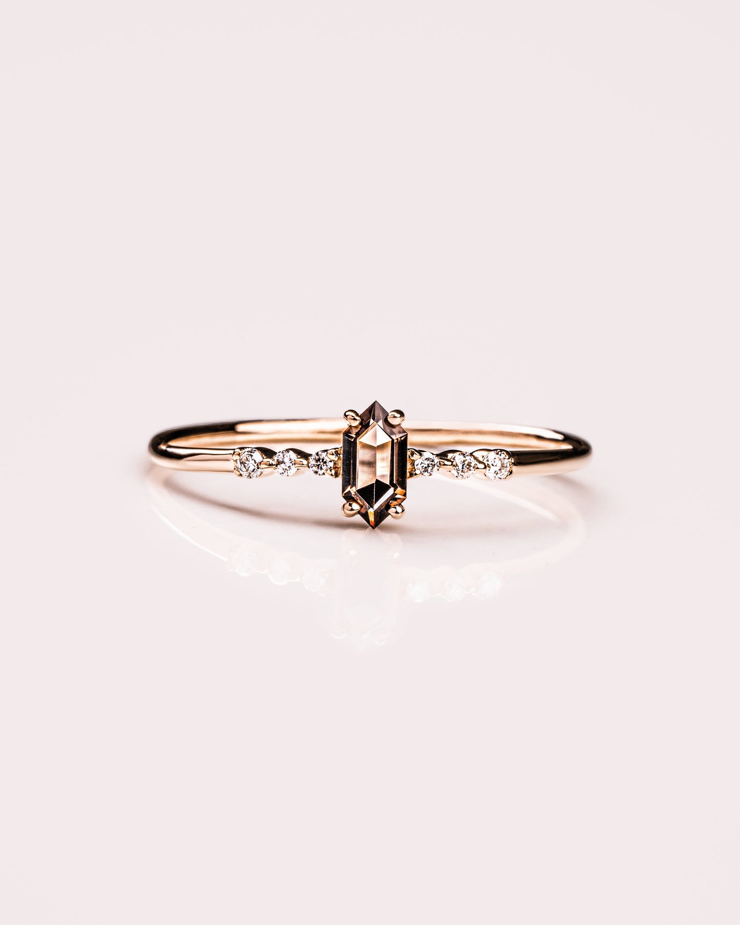 Ready to Ship - Smoky Quartz Hexagon & Diamond Ring