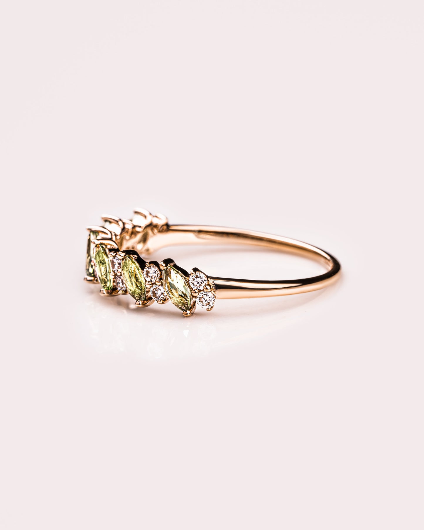 Ready to Ship - Marquise Peridot & Diamond Band