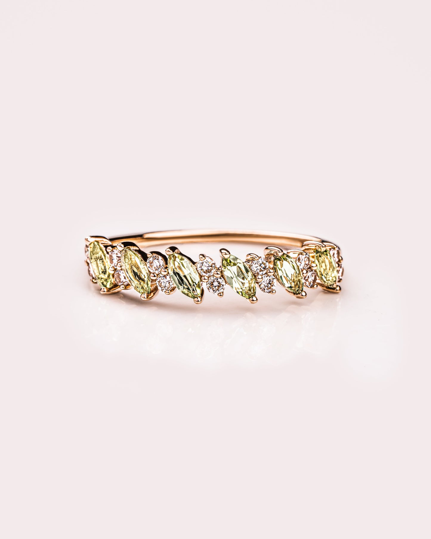 Ready to Ship - Marquise Peridot & Diamond Band