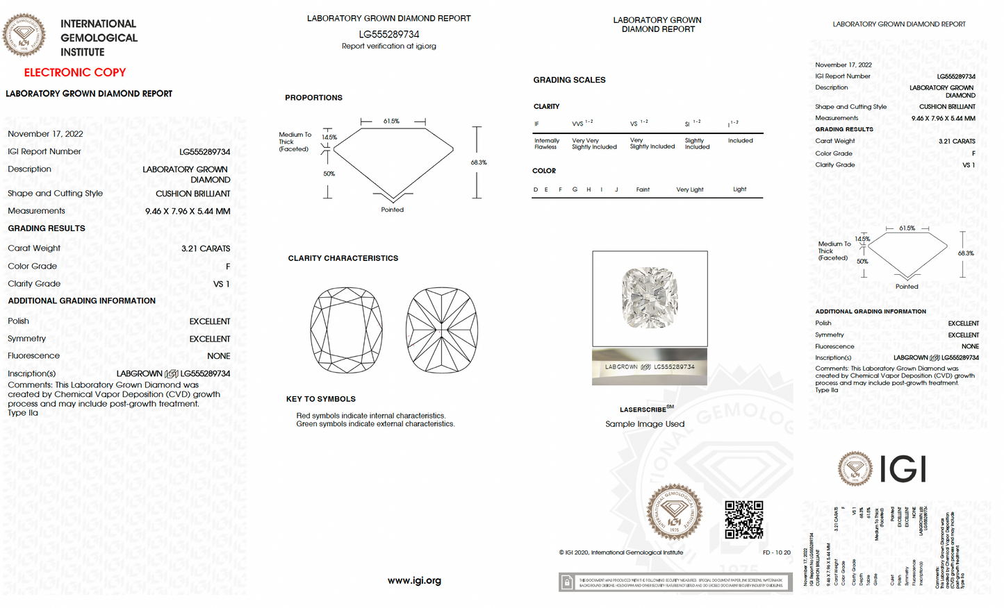 3.21ct Cushion Brilliant Lab-Diamond