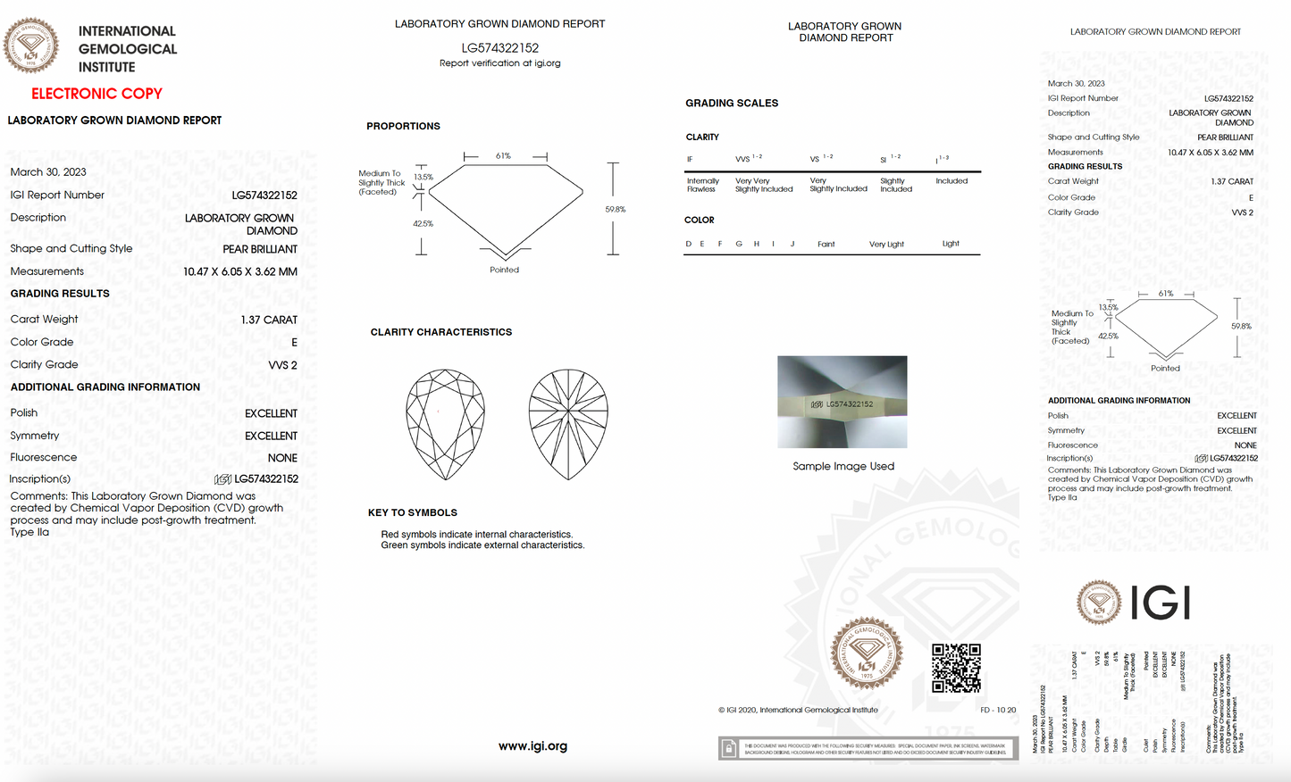 1.37ct Pear Brilliant Lab-Diamond